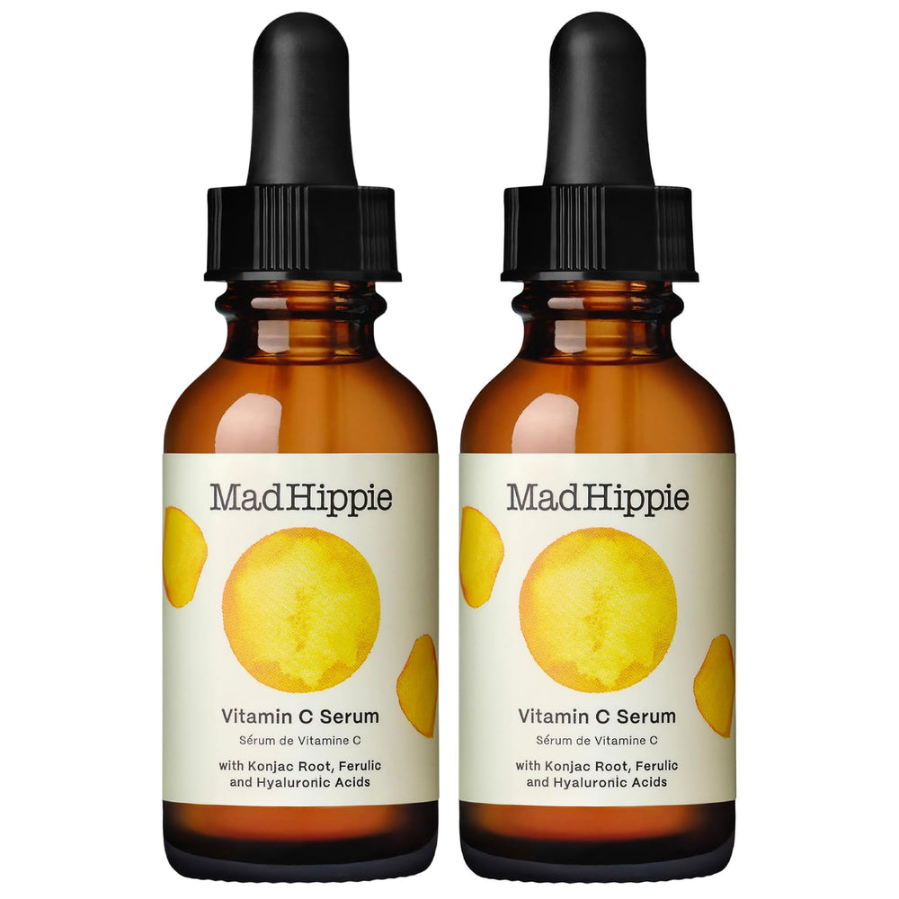 Mad Hippie Vitamin C Serum bottle closeup showing brightening glow potential.