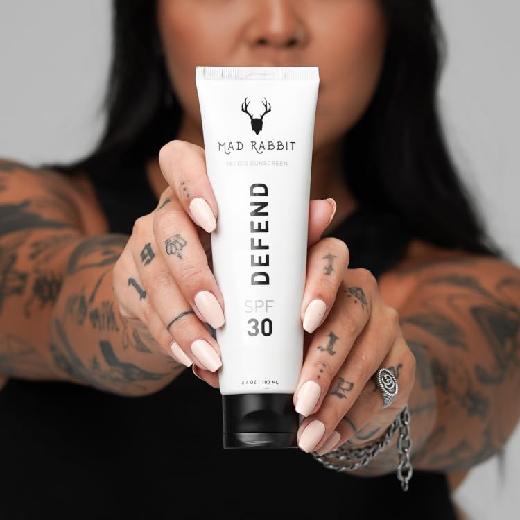 Mad Rabbit Defend Tattoo Sunscreen application on arm demonstrates daily coverage