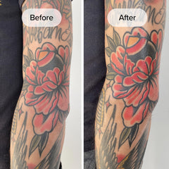 Mad Rabbit Replenish Daily Lotion texture demonstrates lightweight, non-greasy moisture for new and old tattoos