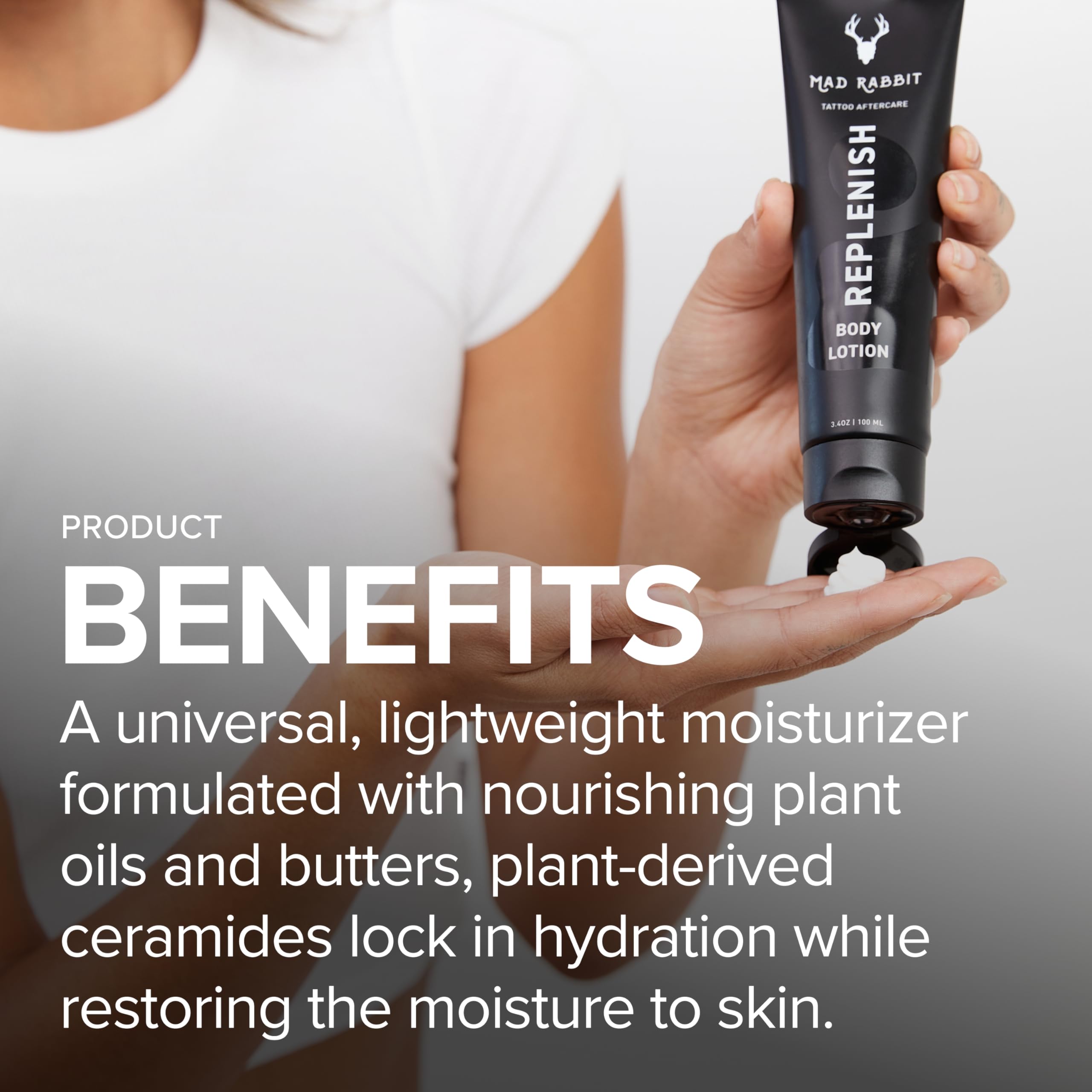 Mad Rabbit Replenish fragrance-free texture closeup highlights non-greasy feel.