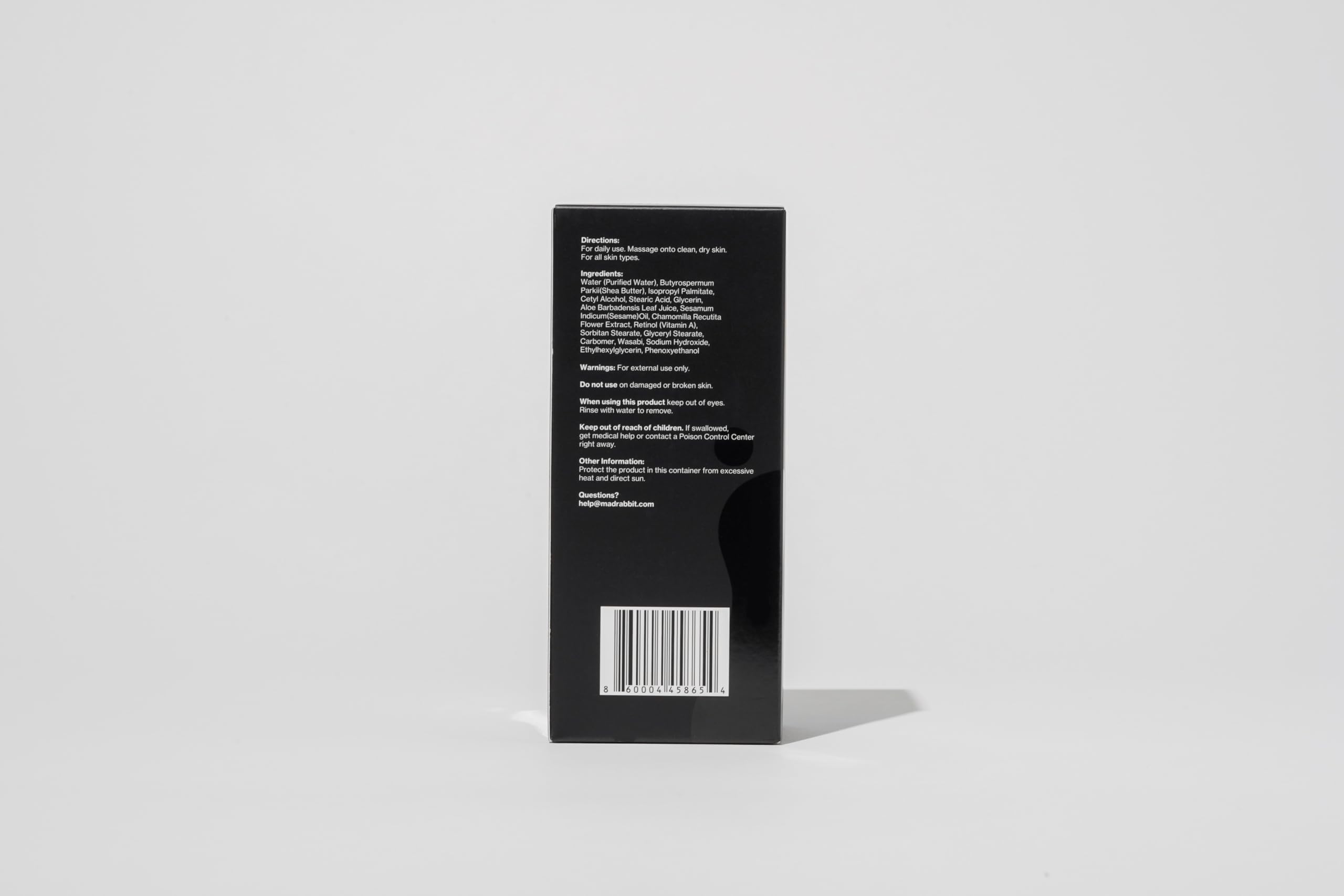 Mad Rabbit Replenish Lotion ingredients focusing on clean components for skin.