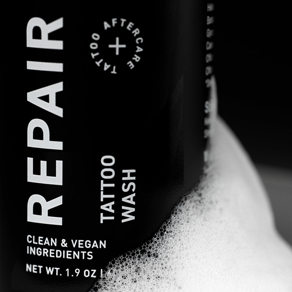 Mad Rabbit Tattoo Aftercare Soap bubbles illustrate gentle cleansing without irritating the skin.