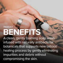 Mad Rabbit Tattoo Aftercare Soap foam closeup highlights gentle lather for delicate skin.