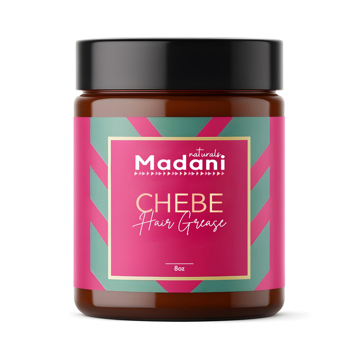 Madani Naturals Chebe Hair Grease jar closeup — creamy texture supports scalp nourishment.