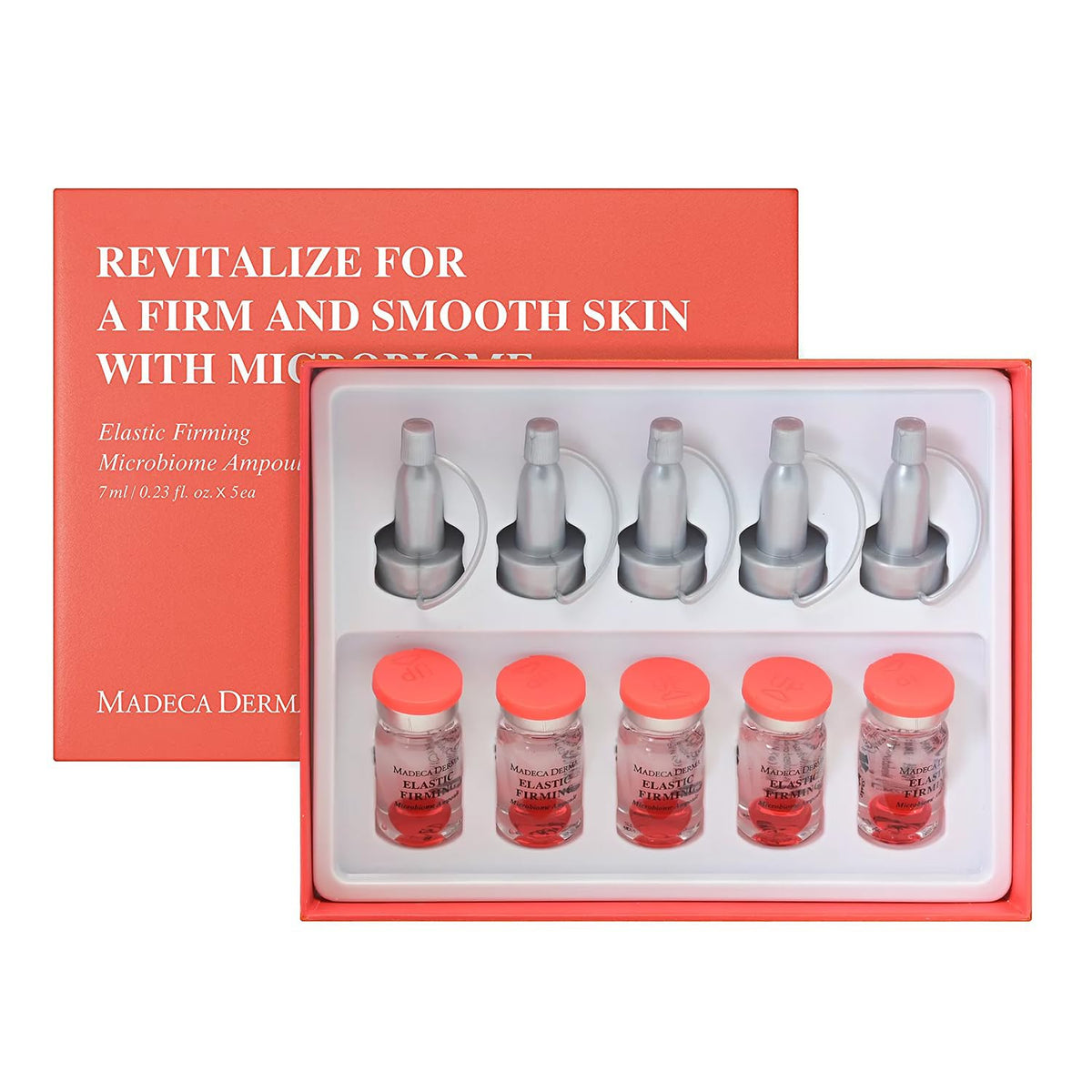 Madeca Derma elastic firming ampoule bottle close-up for firming action.