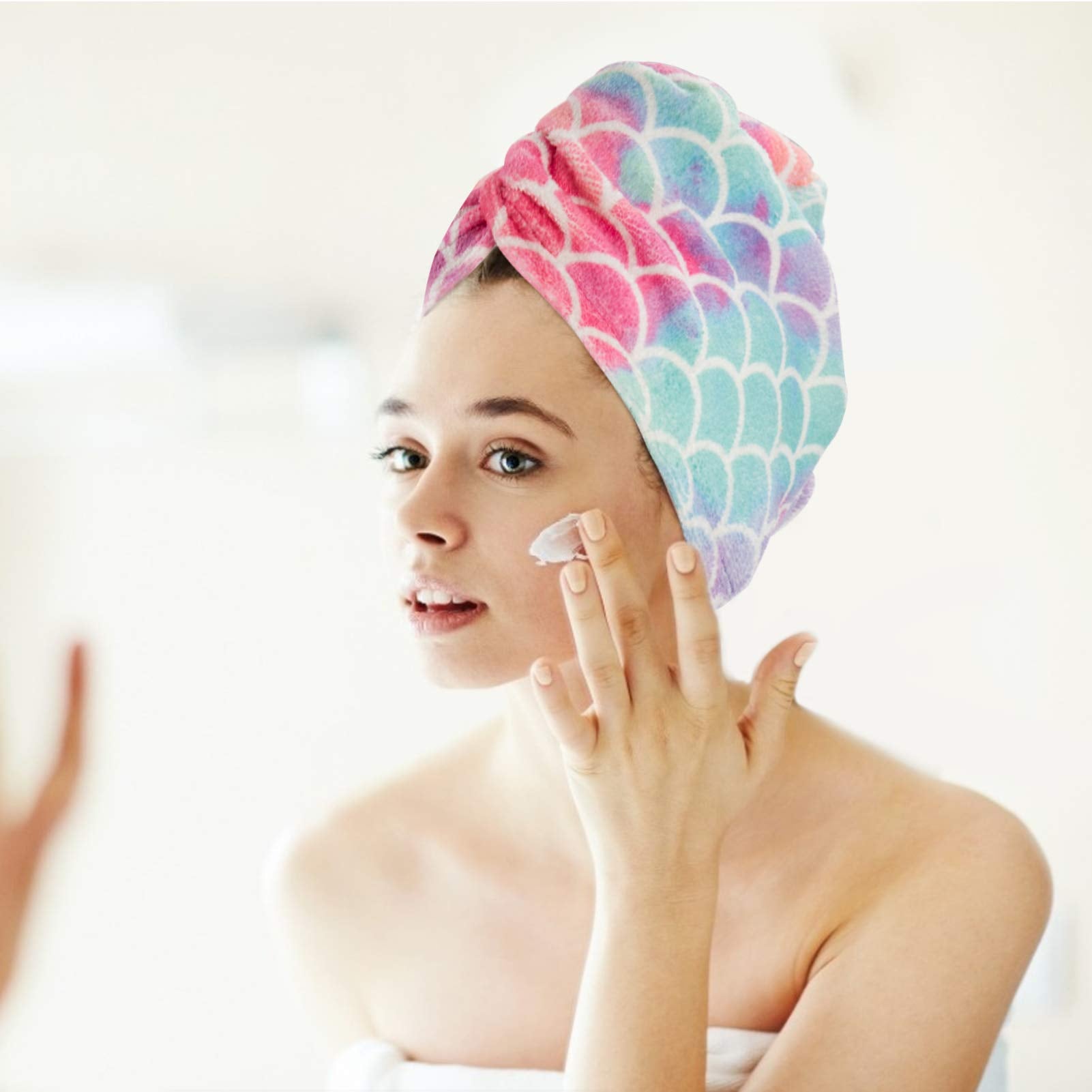 MADHOLLY mermaid-pattern towel close-up reveals plush microfiber texture.