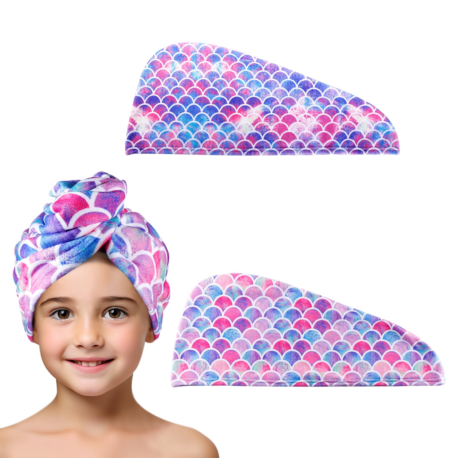 MADHOLLY Mermaid-pattern hair towel for kids absorbs water quickly after bath