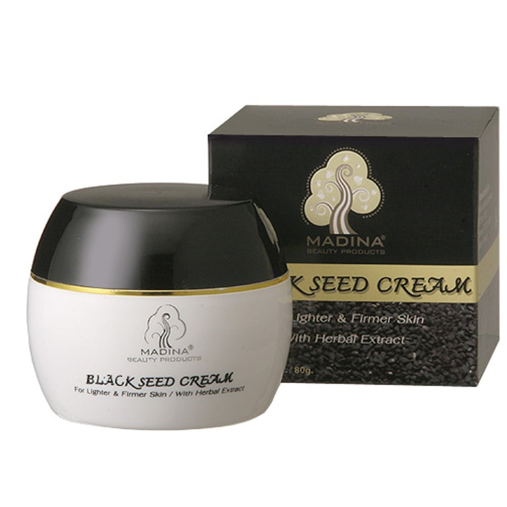 Crema facial Madina con semilla negra en bote para piel suave y radiante.