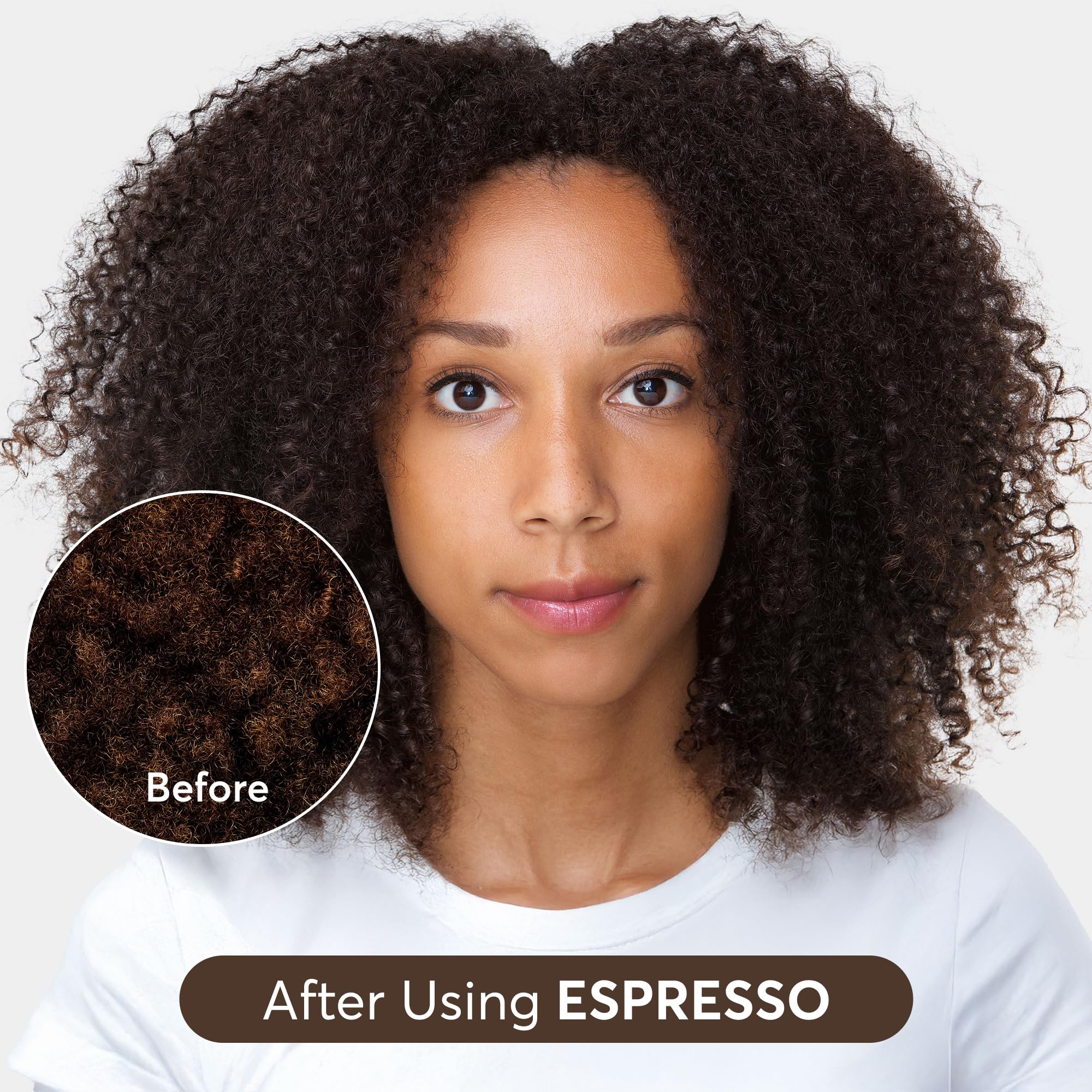 Madison Reed Espresso gloss on hair delivers brilliant shine.