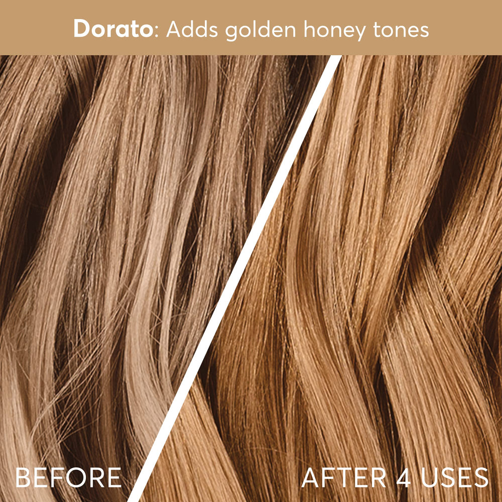 Madison Reed Color Therapy Dorato argan-oil-keratin closeup hints at strengthened, shiny hair.