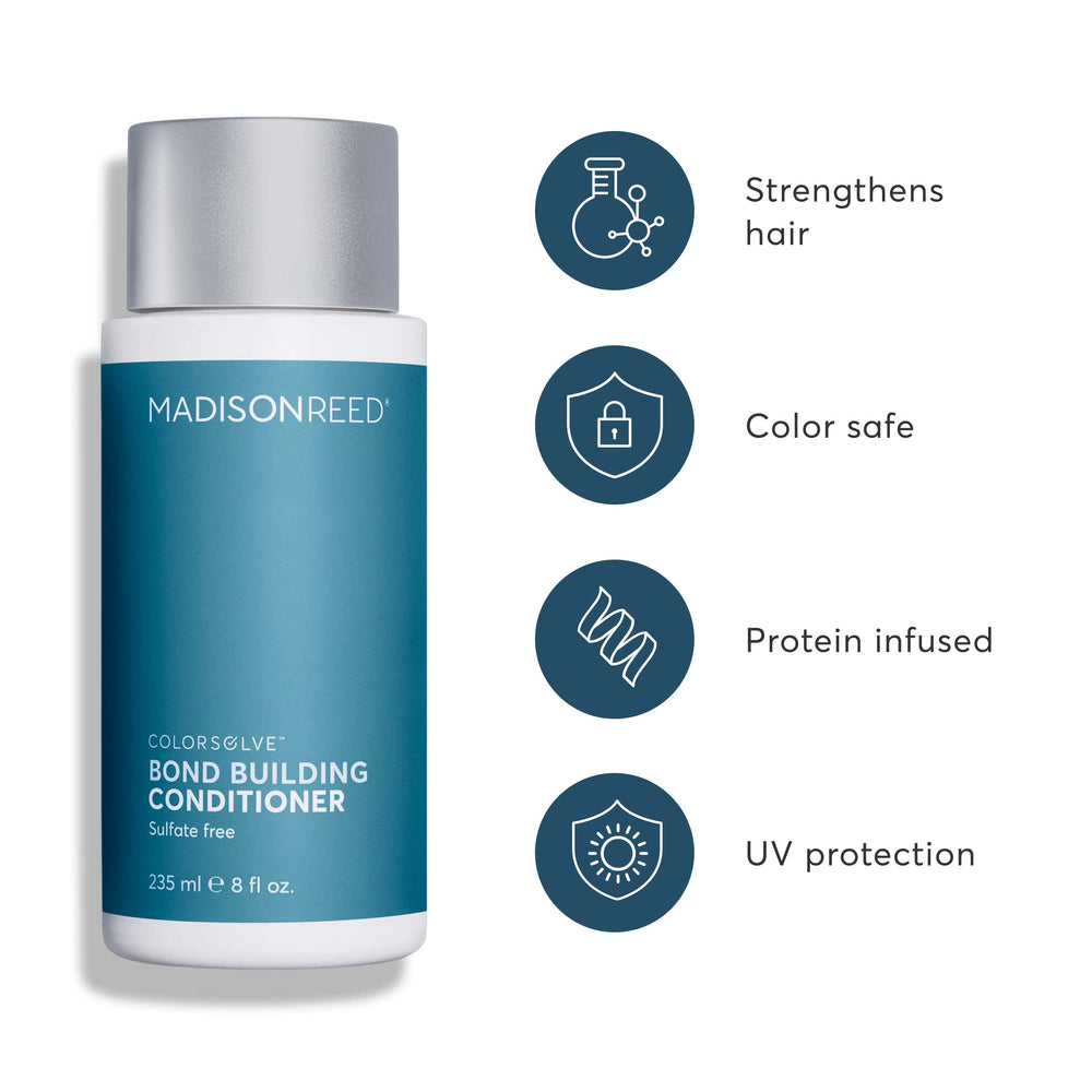 Madison Reed ColorSolve Bond Building Conditioner bottle label—sulfate-free formula protects color.