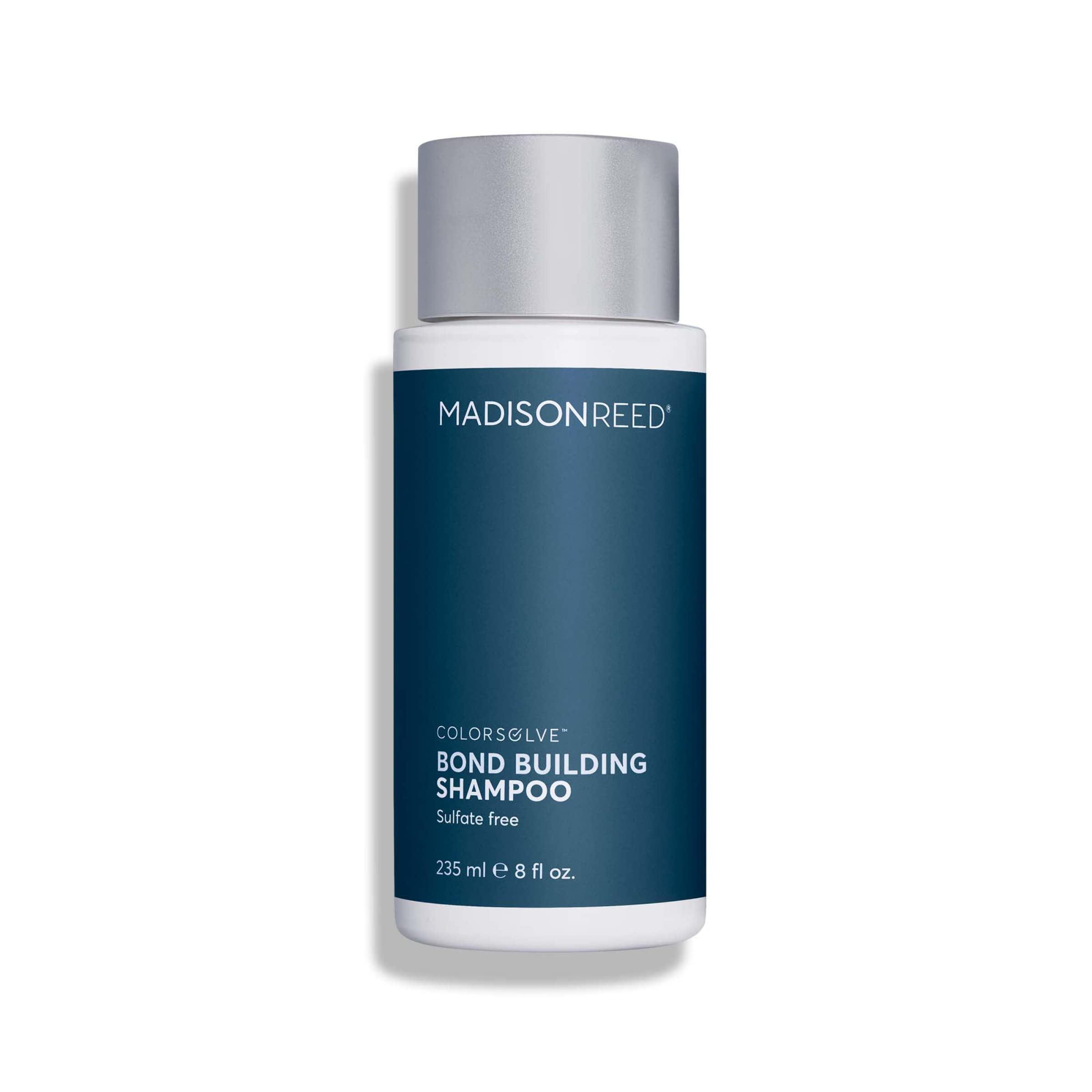 Madison Reed ColorSolve bottle pour showing color-safe cleansing and bond support