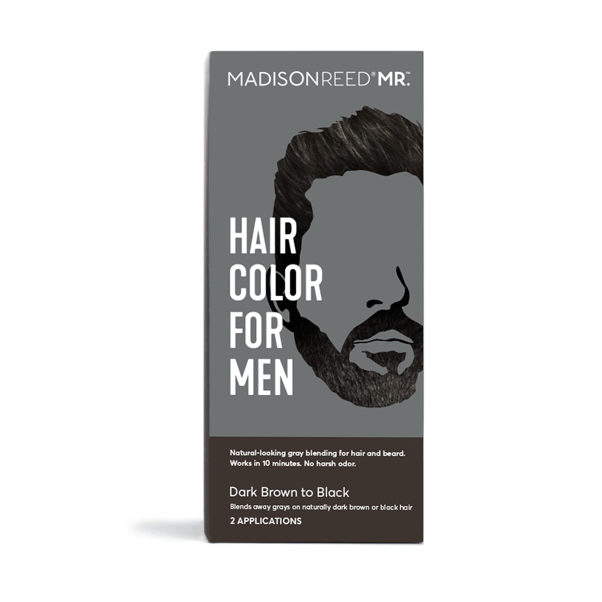 Madison Reed Mr. Hair Color Men kit showing dark brown to black shade for natural gray blending
