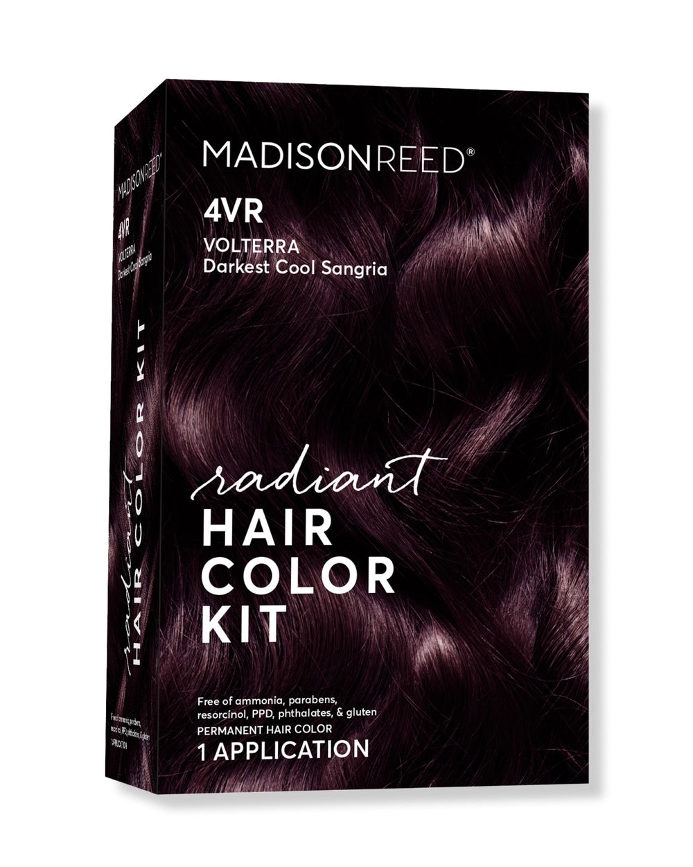 Madison Reed Radiant Color Kit packaging for 4VR darkest cool sangria showing gray coverage.