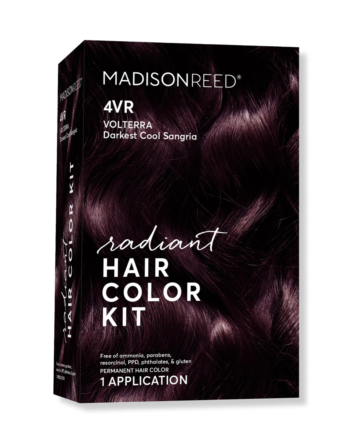 Madison Reed Radiant Color Kit packaging for 4VR darkest cool sangria showing gray coverage.