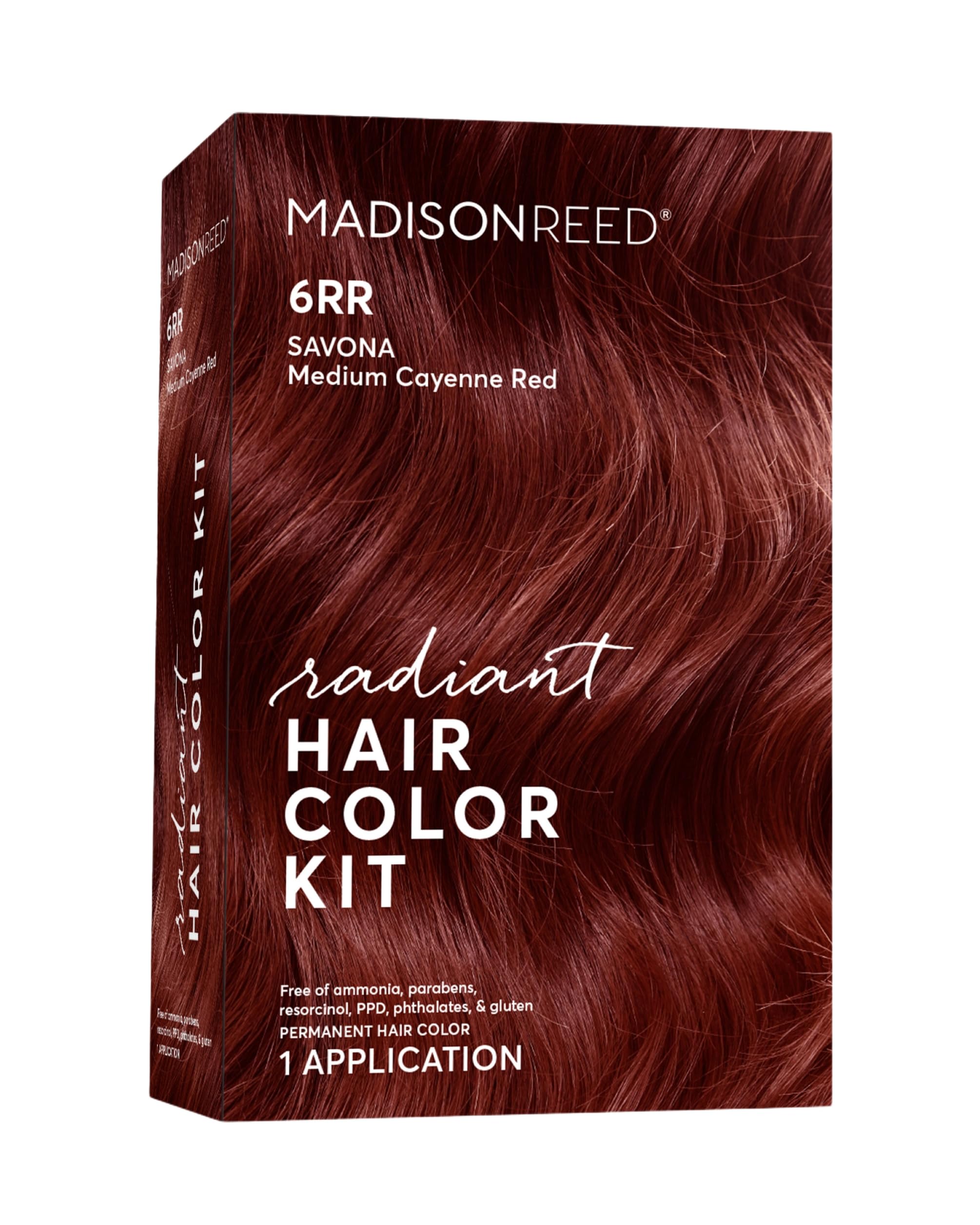 Madison Reed Radiant Color Kit packaging shows all-in-one dye system for convenient home coloring.