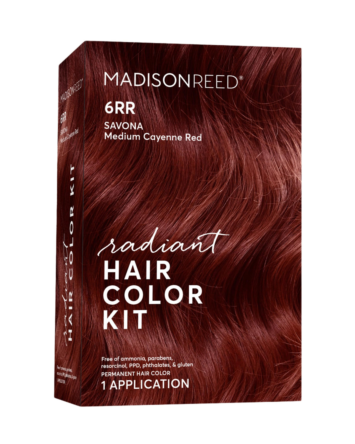 Madison Reed Radiant Color Kit packaging shows all-in-one dye system for convenient home coloring.