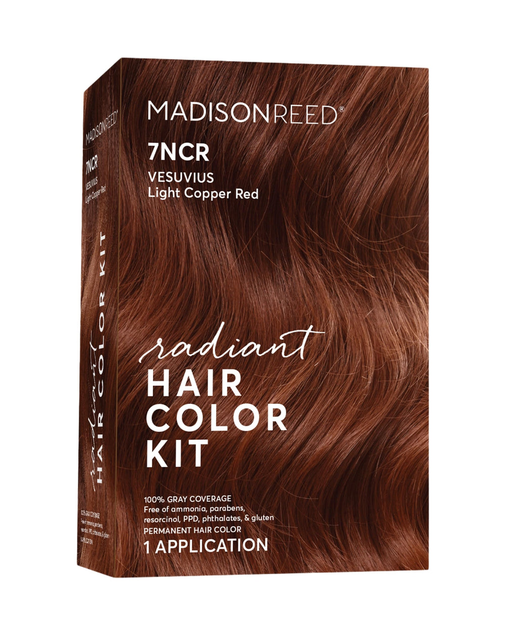 Madison Reed Radiant Color Kit box with light copper red swatch for long-lasting gray coverage