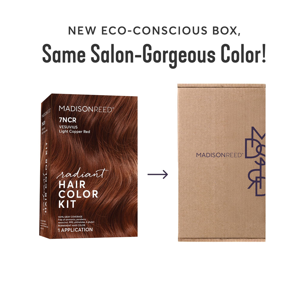 Madison Reed Radiant Color Kit developer bottle shown for ammonia-free, gentle hair dye