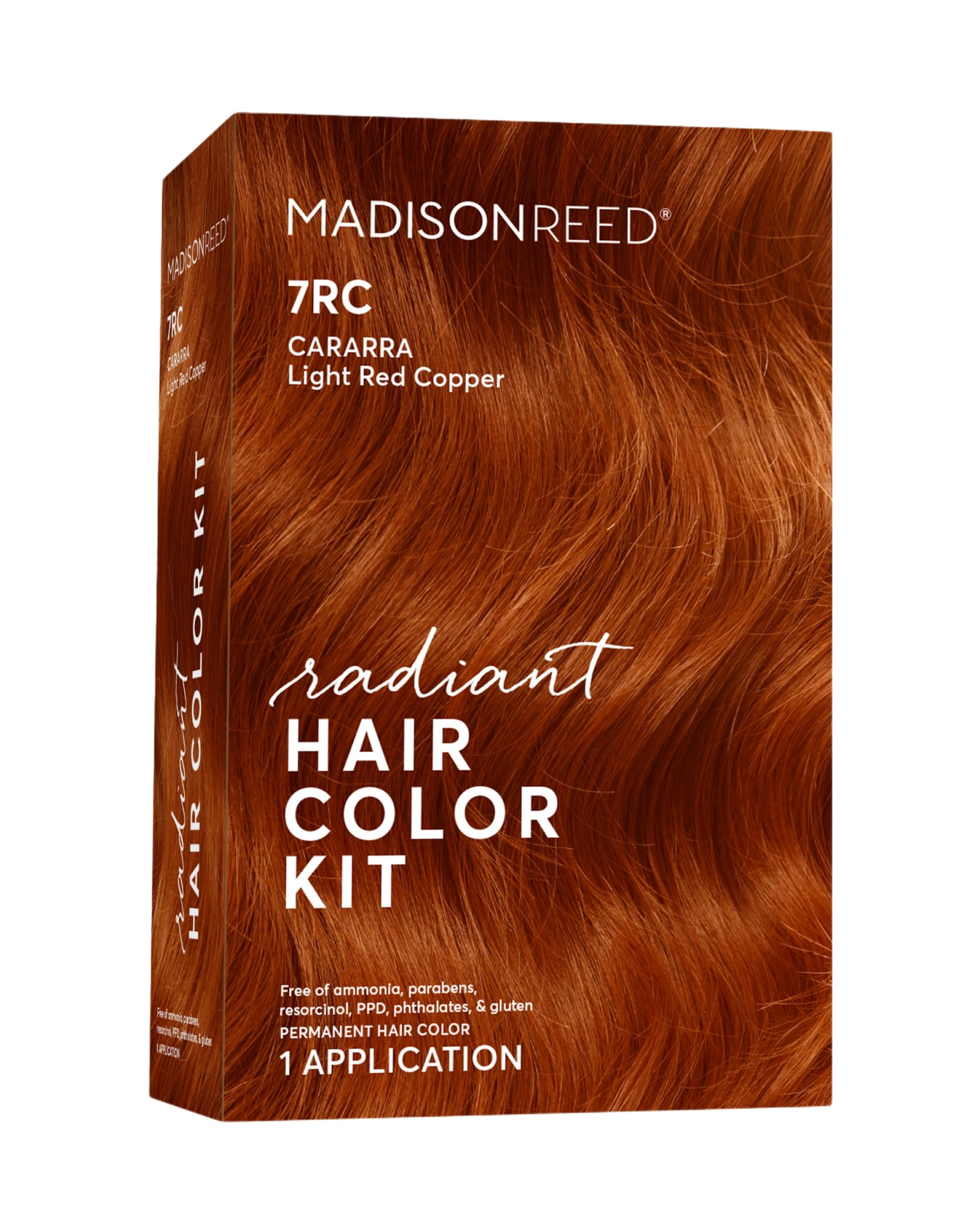 Madison Reed Radiant Color Kit 7RC Light Ginger Red swatch showing vibrant shade.