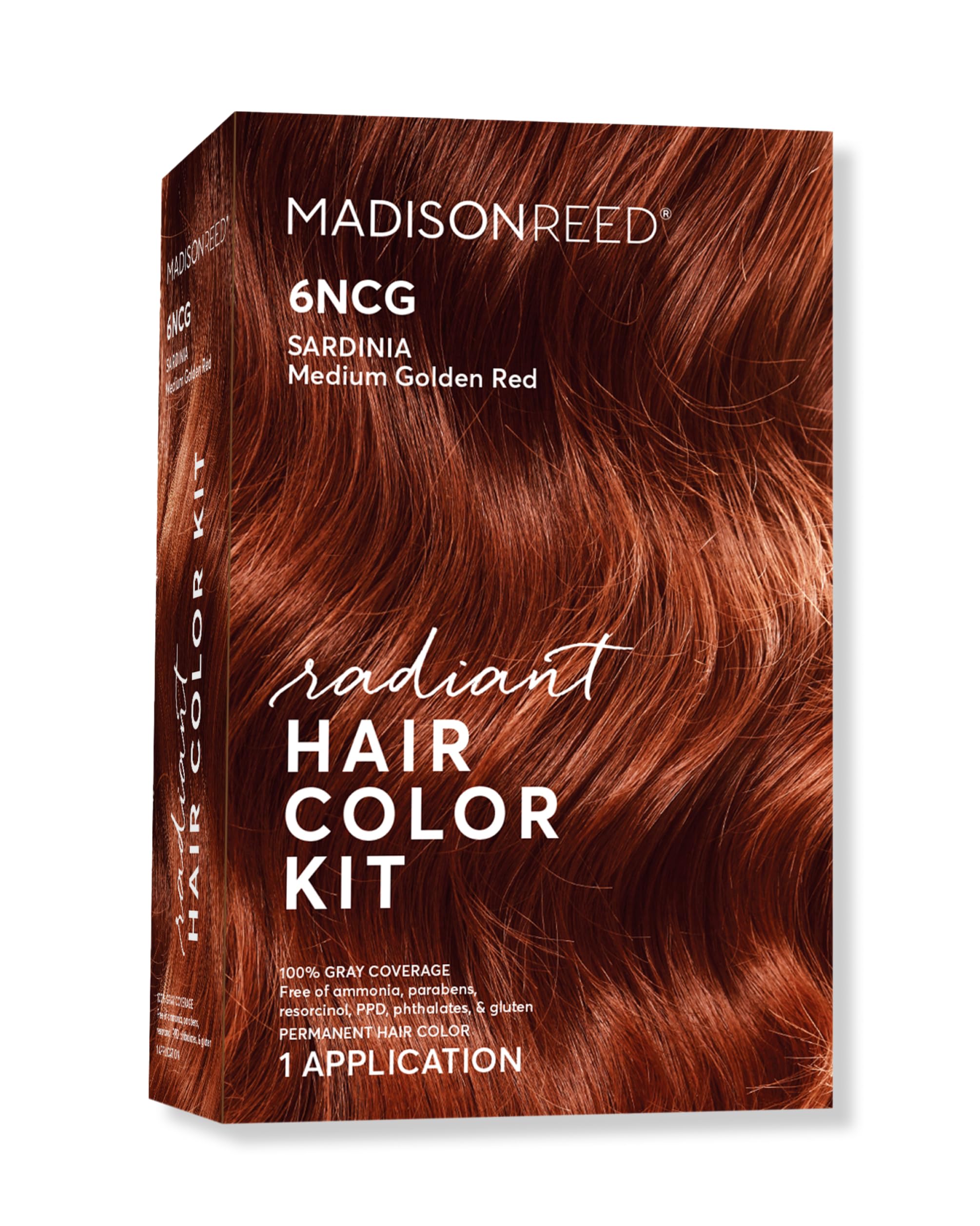 Madison Reed Radiant Color Kit packaging shows Sardinia Red shade for gray coverage