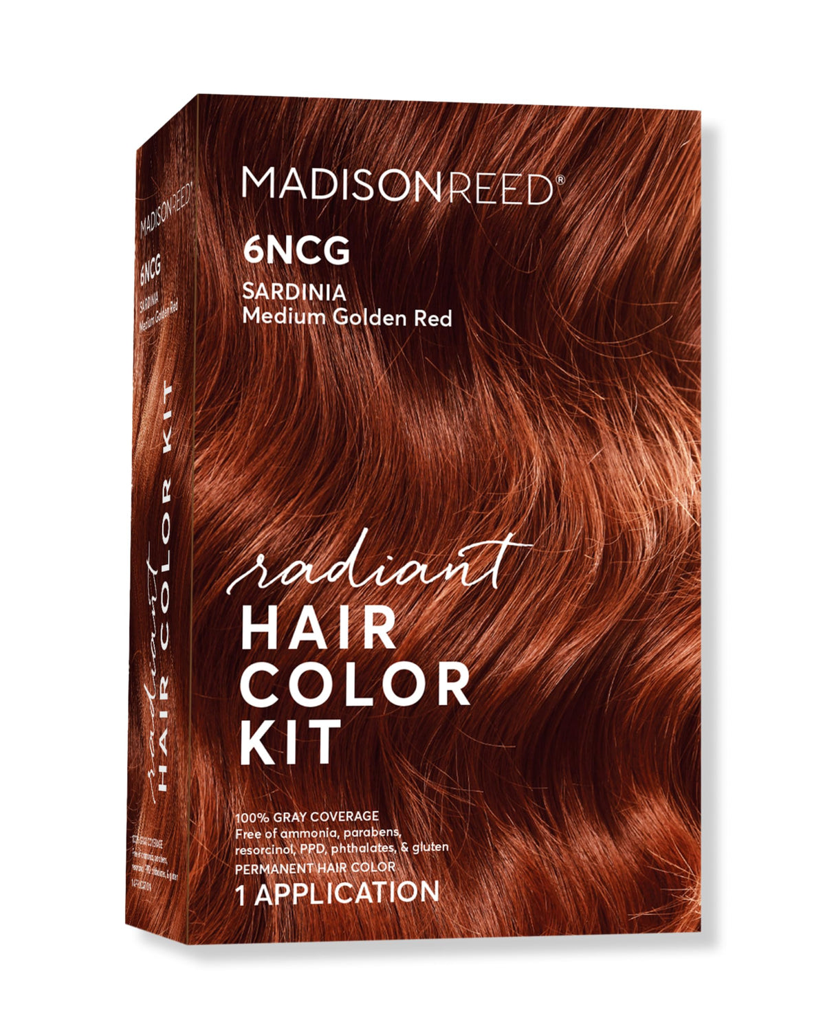 Madison Reed Radiant Color Kit packaging shows Sardinia Red shade for gray coverage
