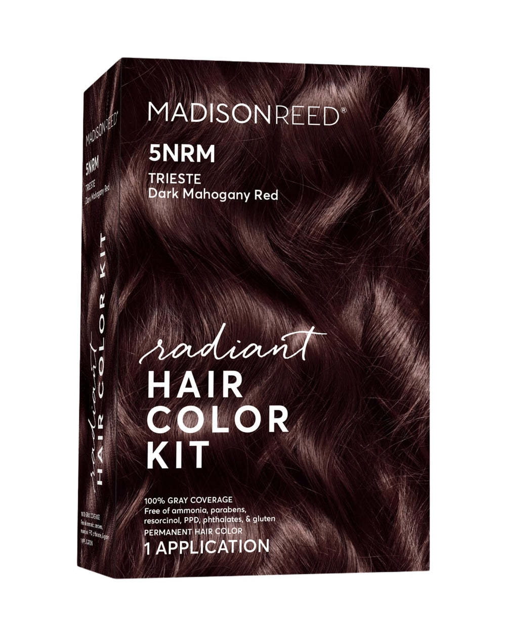 Madison Reed Radiant Color Kit Trieste Red packaging swatch shows vibrant, ammonia-free color.