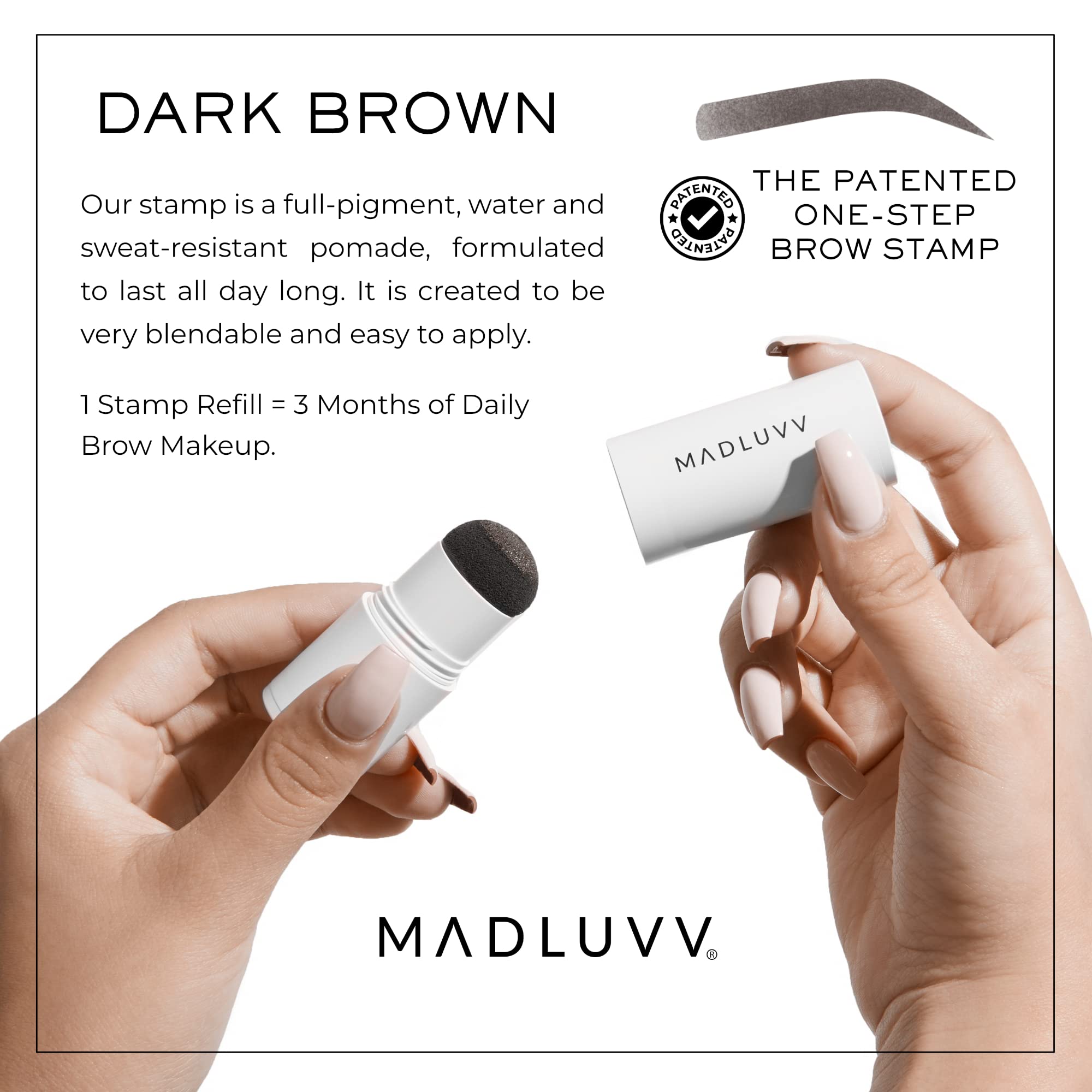 MADLUVV Brow Stamp Refill pigment-inside-cap demonstrates precise brow tinting