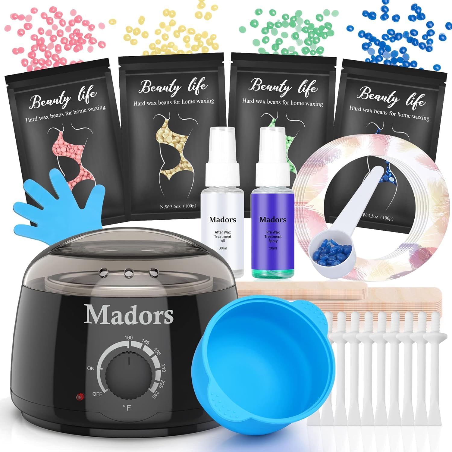 Madors wax warmer front view demonstrates an easy at-home waxing setup