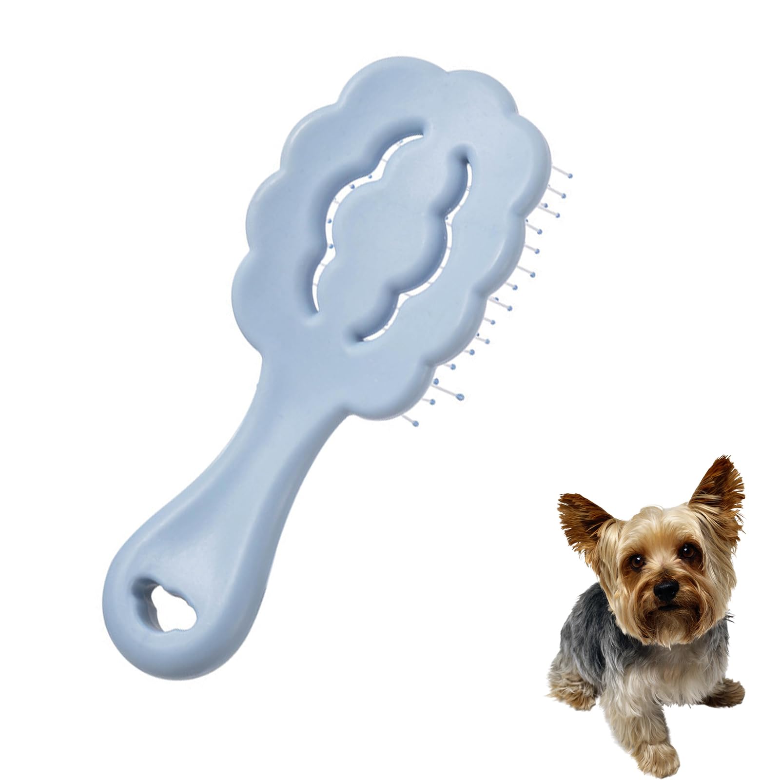 MAEELOU Cloud Shape Brush blue close-up shows gentle bristles for comfortable grooming.