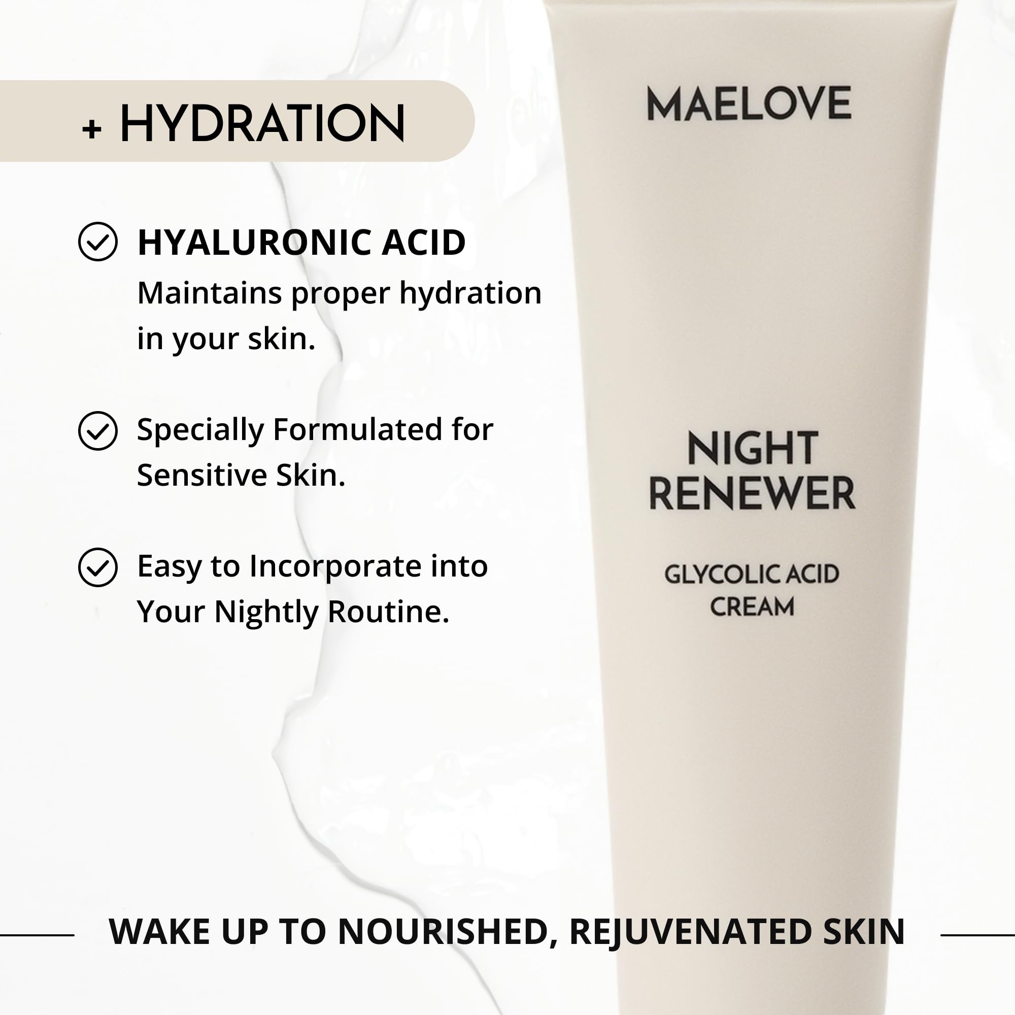 MAELOVE Night Renewer USA-made label confirming quality and ethical standards