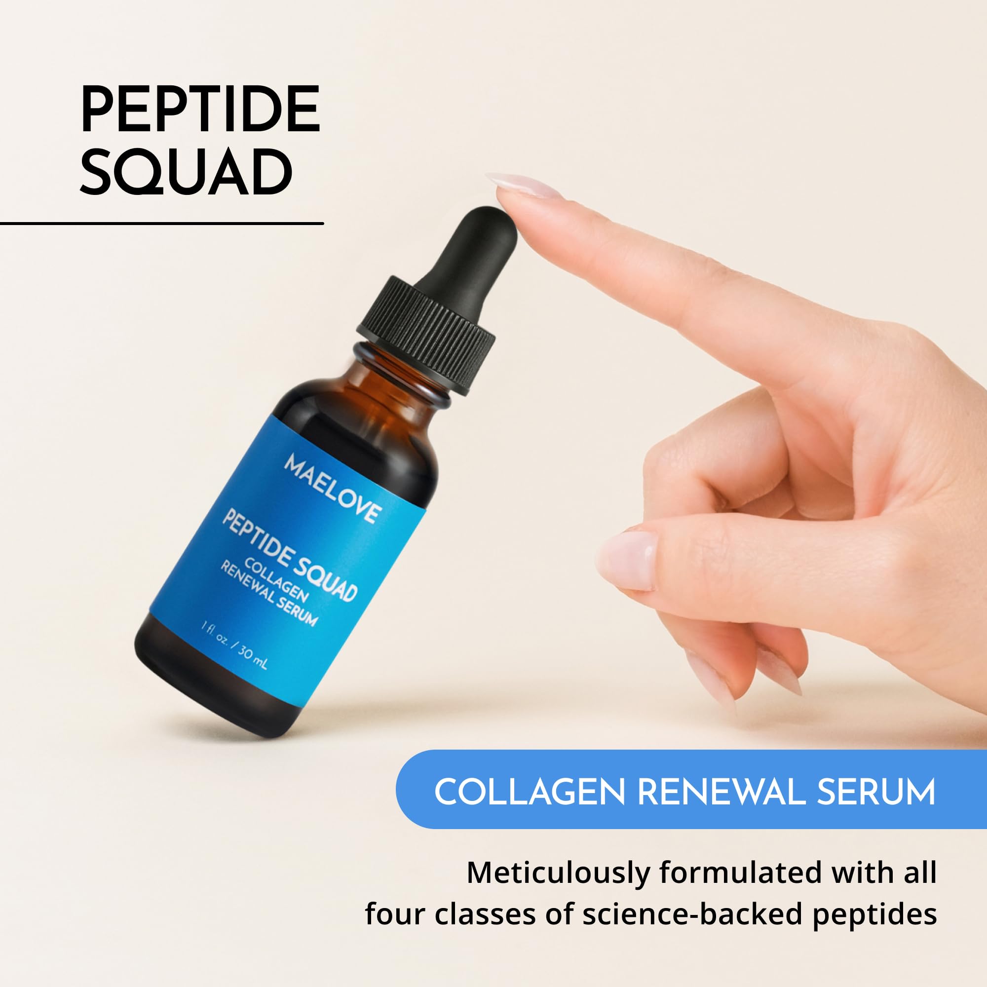 MAELOVE Peptide Squad Serum dropper delivers precise, gentle application