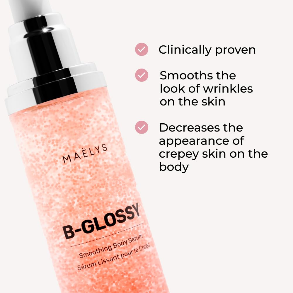 MAELYs B-GLOSSY serum texture highlights lightweight, fast-absorbing formula.