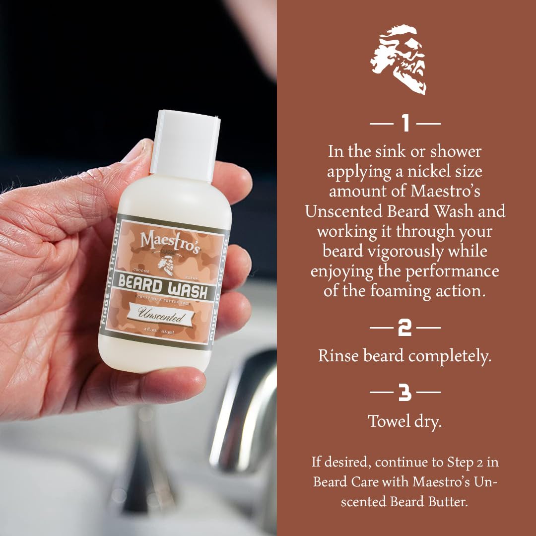 Maestro's Classic Beard Wash dandruff-relief supports cleaner, itch-free beard skin area.