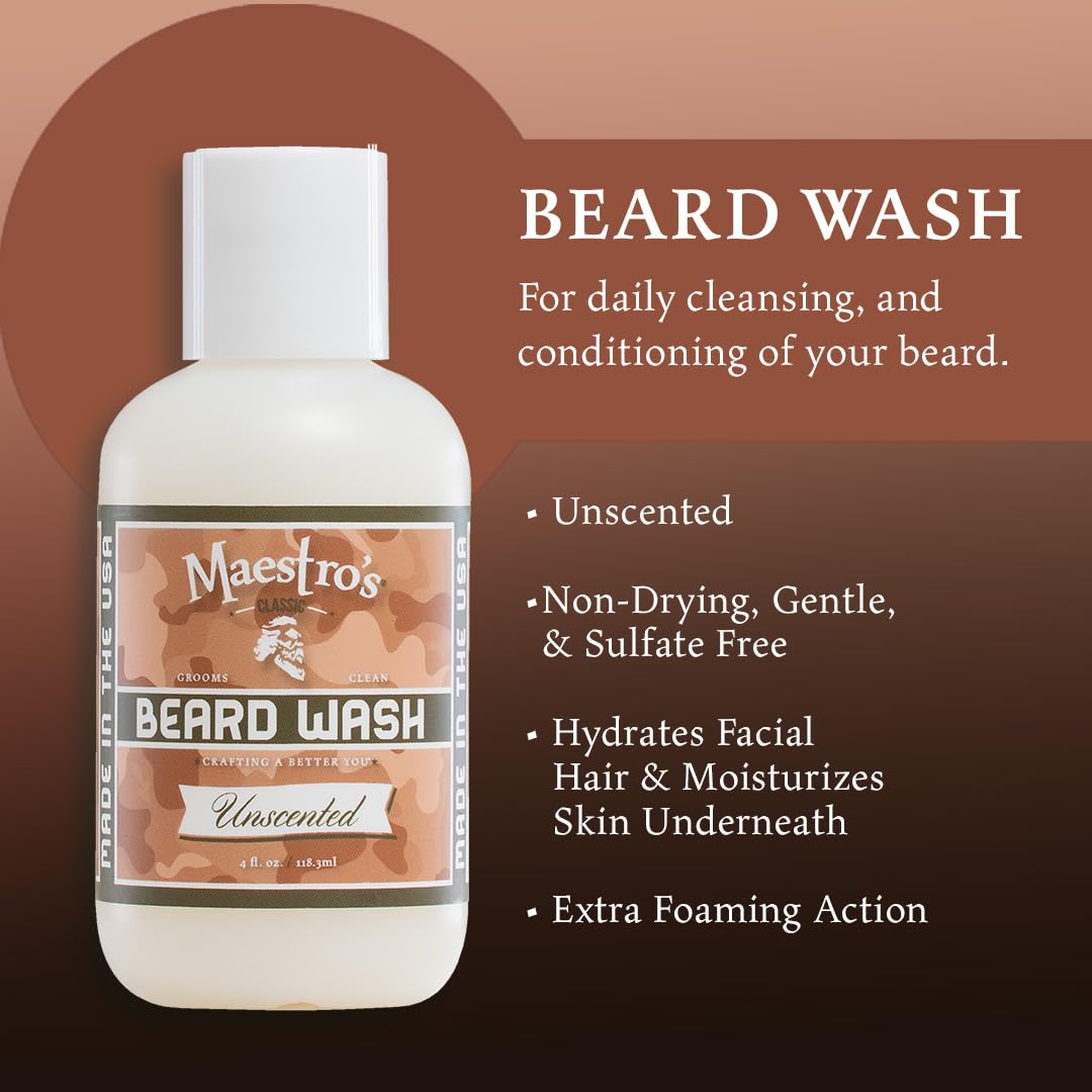 Maestro's Classic Beard Wash skin-hydration nourishes skin beneath the beard for comfort.