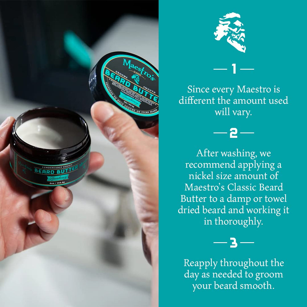 Maestro's Classic Beard Butter gift-ready packaging for men's grooming gifts.