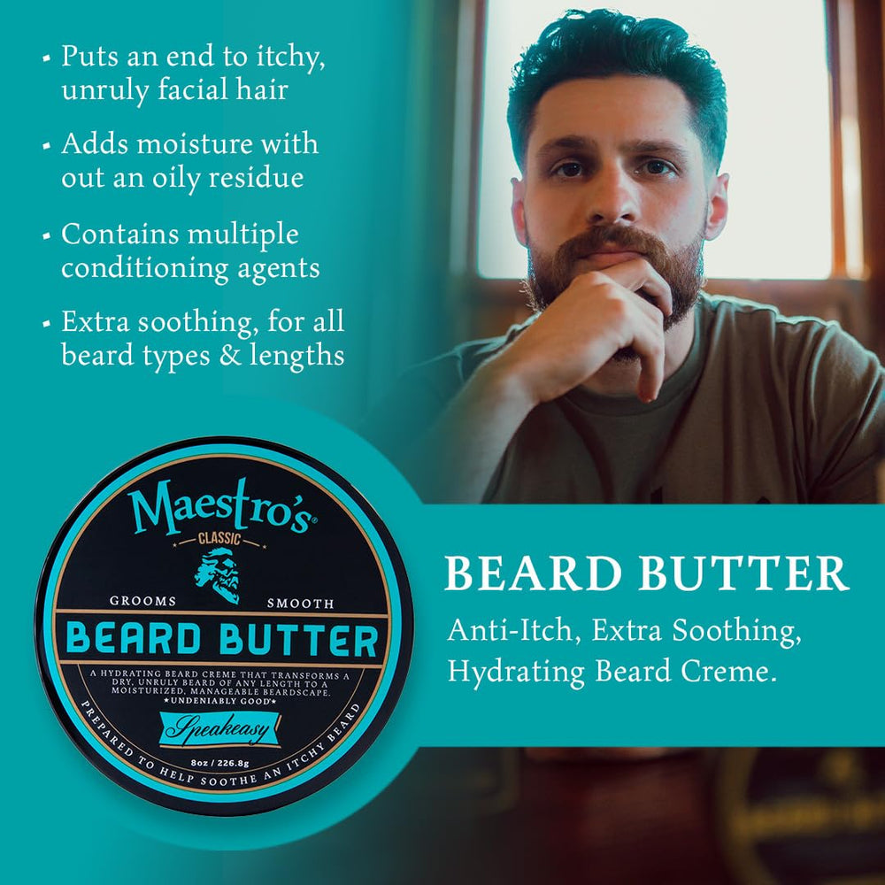 Maestro's Classic Beard Butter's hydrating creme provides skin and hair moisture benefits.