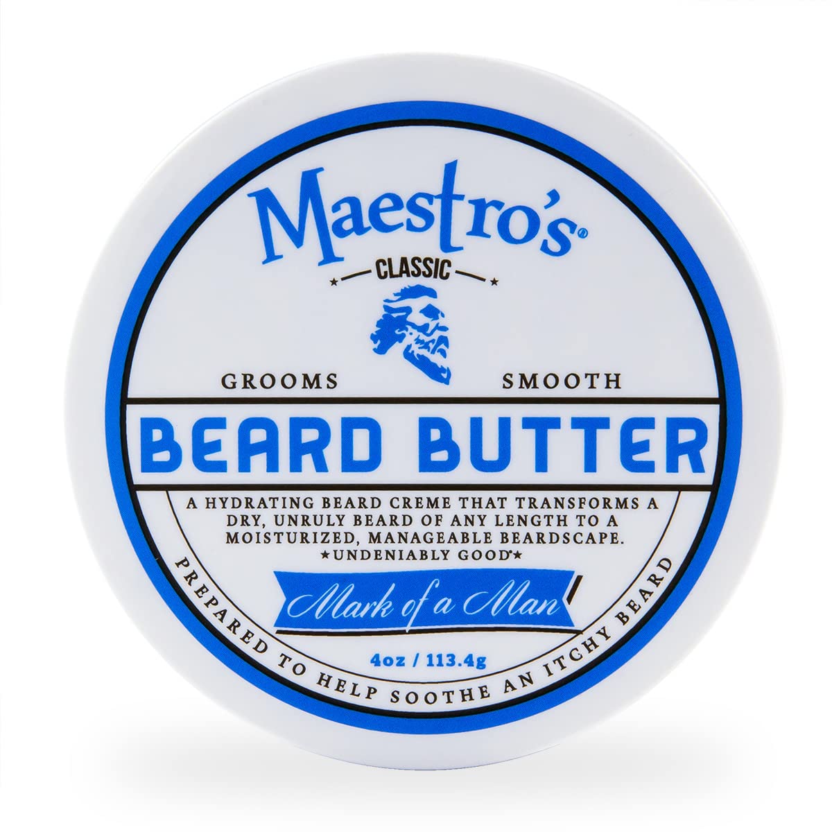 Maestro's Classic Beard Butter jar showcasing its rich contents.