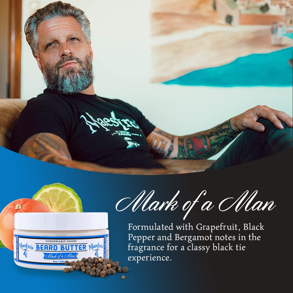 Application of Maestro's Classic Beard Butter for smooth styling.
