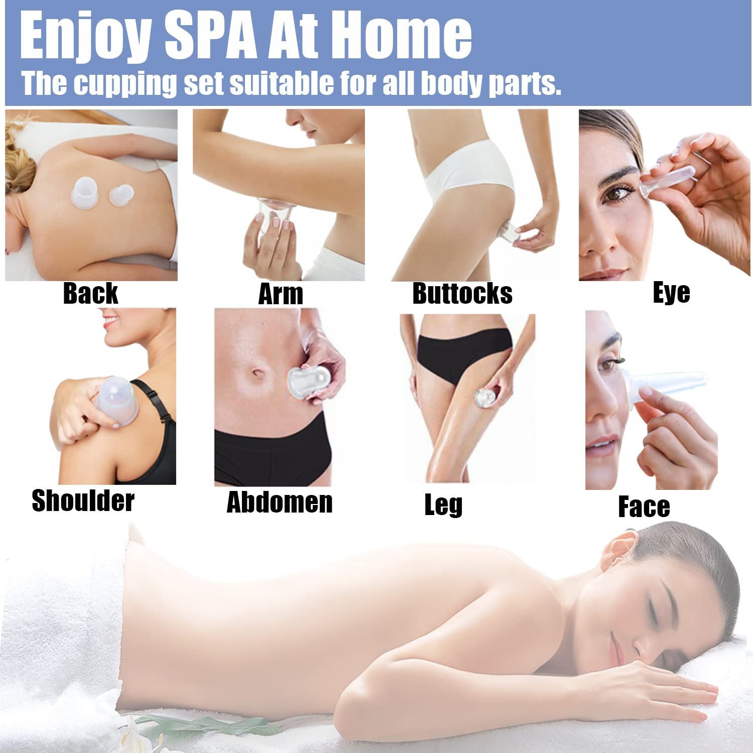 MAFLY cupping set pieces highlight varied cup sizes for facial and body routines.