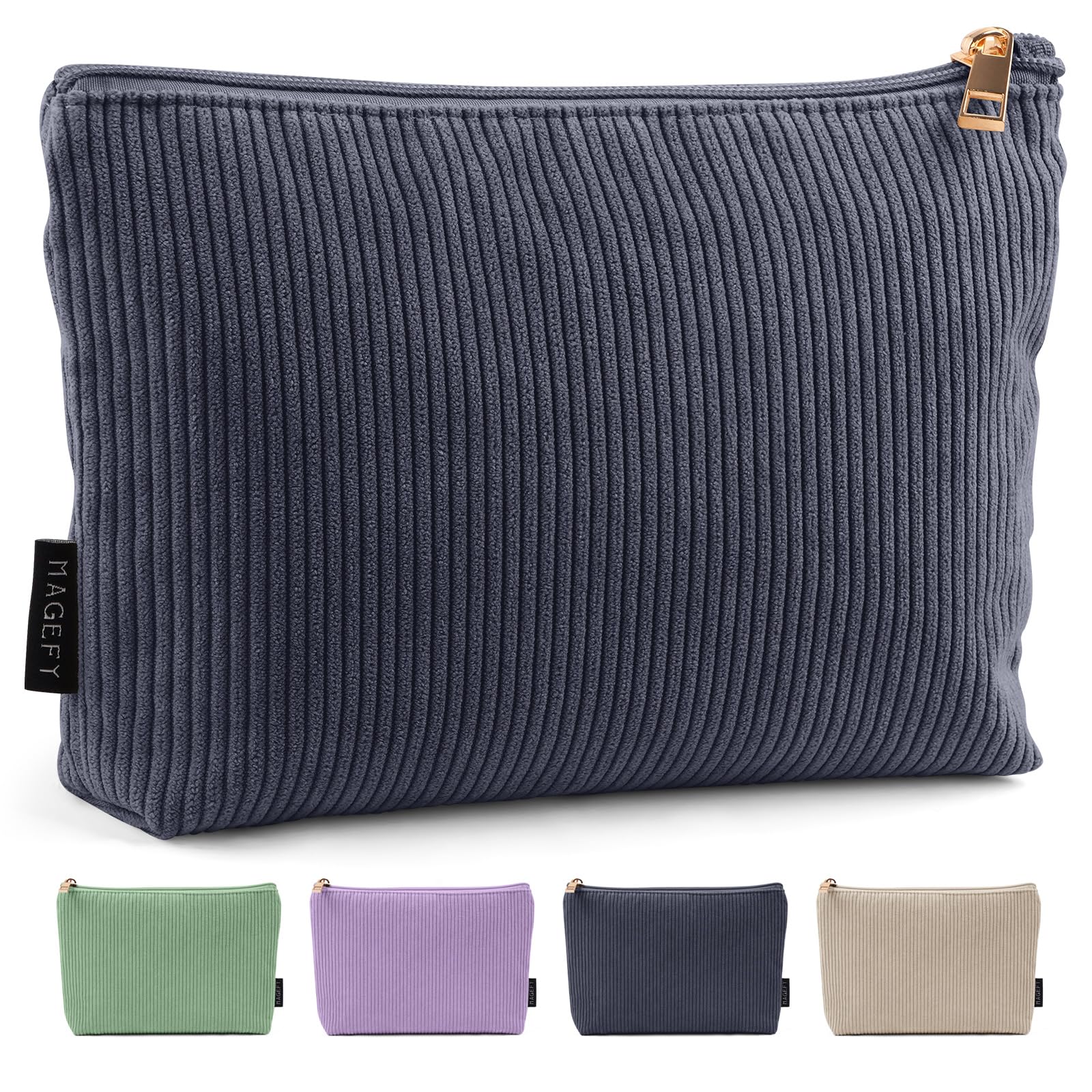 MAGEFY corduroy makeup bag front view enhances purse organization