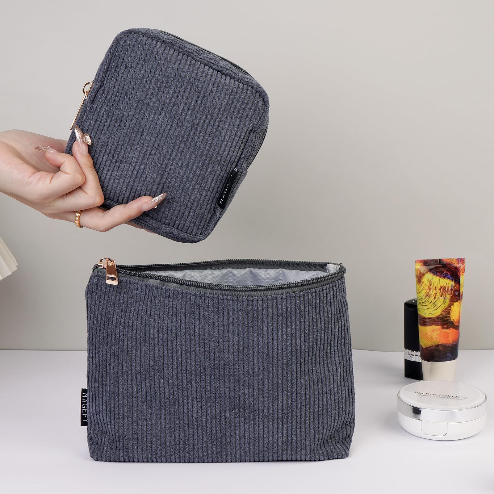MAGEFY corduroy makeup bag gift-ready presentation appeals to shoppers