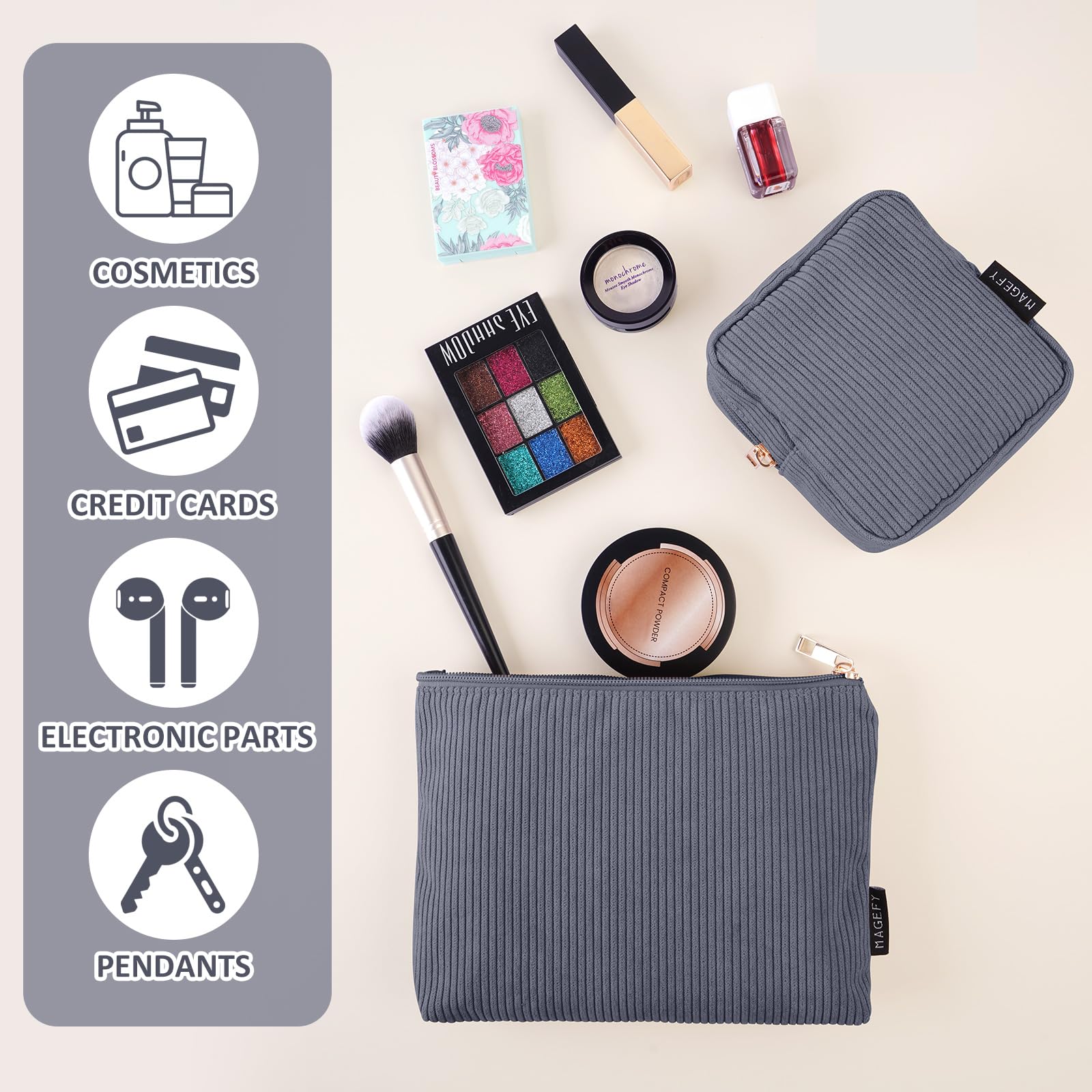 MAGEFY corduroy makeup bag inner lining adds durability and ease