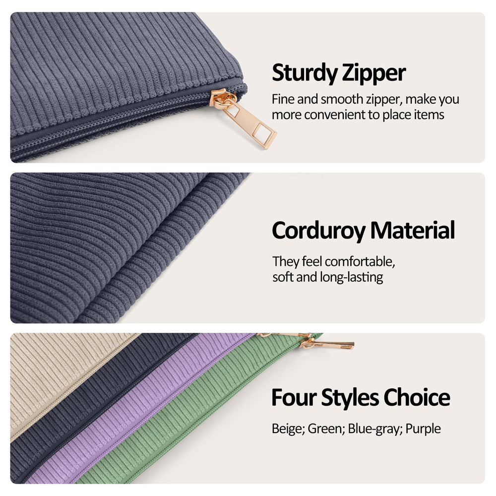 MAGEFY corduroy makeup bag inner zip pocket securely stores small items