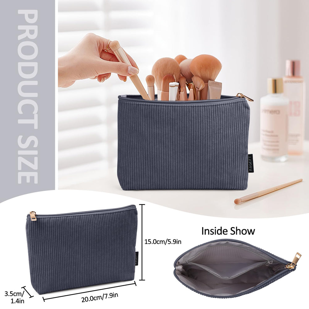 MAGEFY corduroy makeup bag open top reveals roomy interior