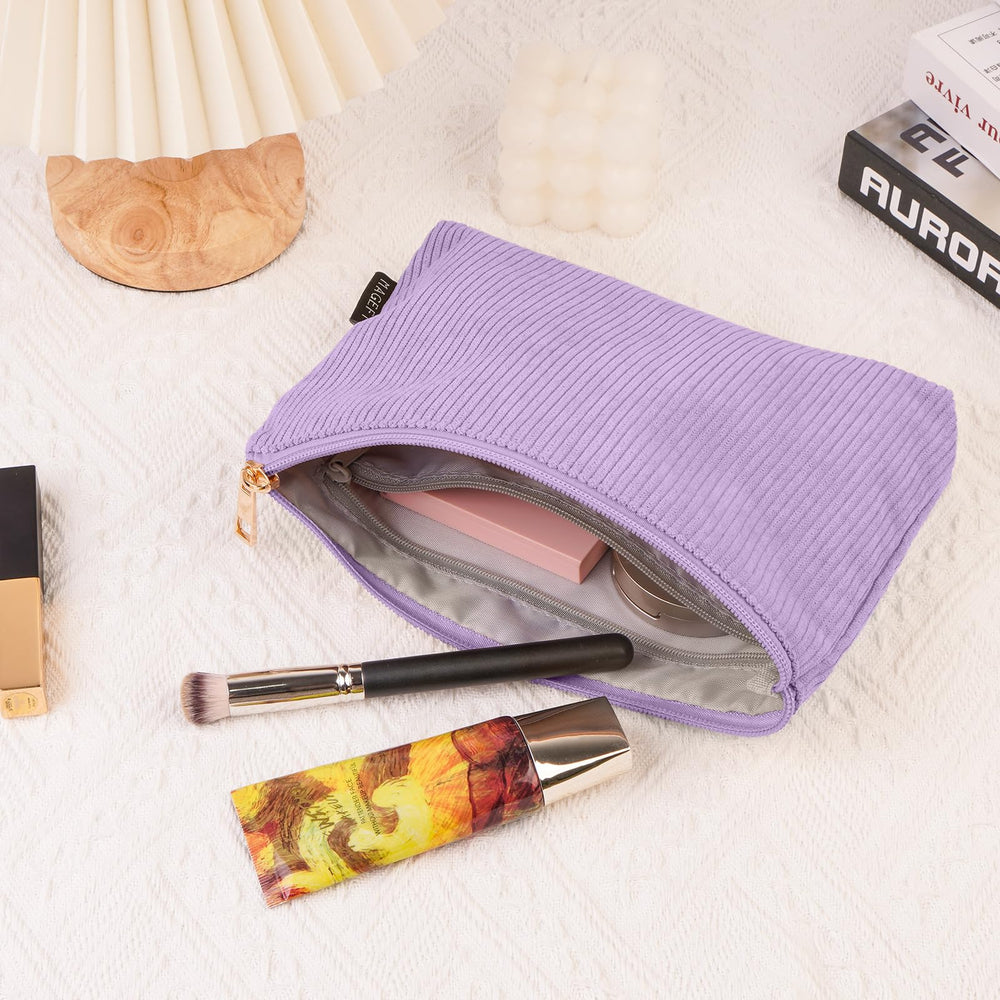 MAGEFY corduroy makeup bag purple compact carry for easy organization