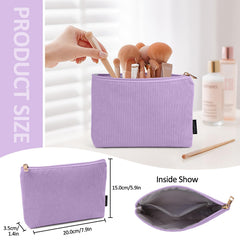 MAGEFY corduroy makeup bag purple travel size fits inside most purses