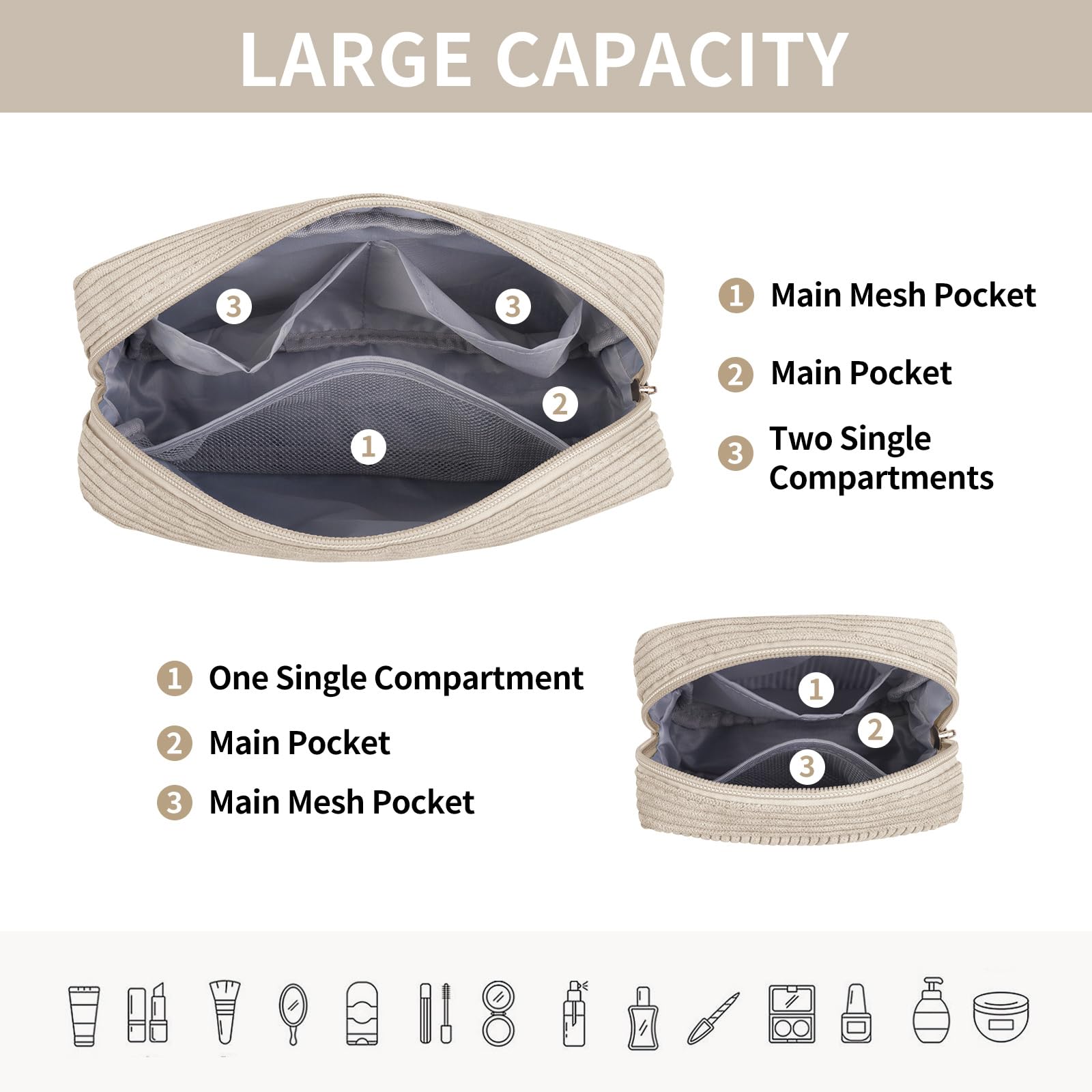 MAGEFY corduroy cube bag in beige for compact on-the-go storage.