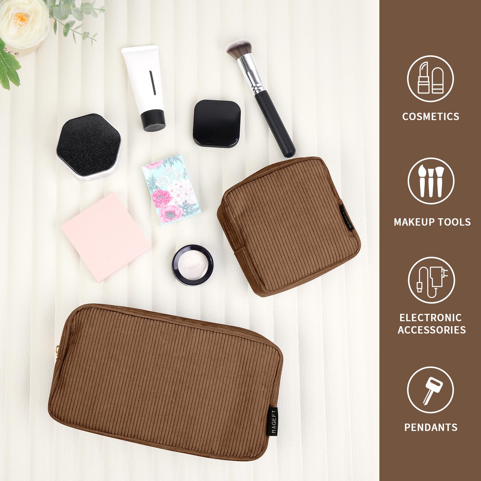 Magefy brown pouch makeup bag presented as gift option