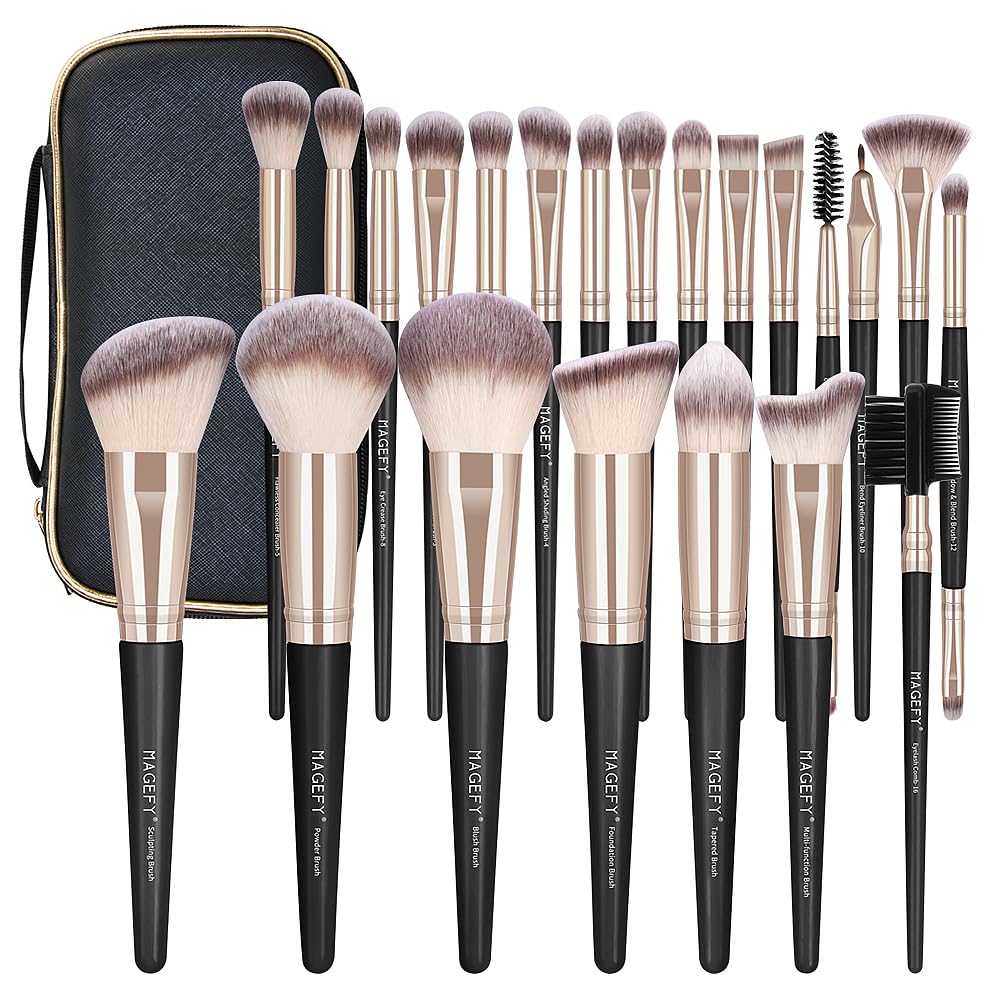 MAGEFY makeup brushes set in case keeps tools organized for travel and daily use.